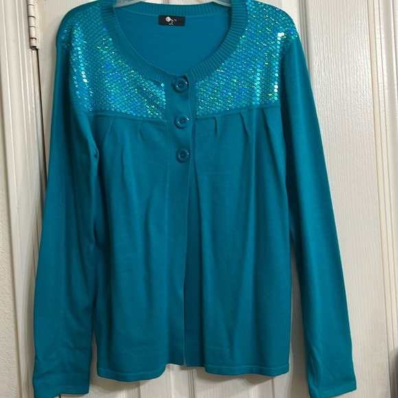 Women’s sequined bling Teal sweater - Picture 1 of 3